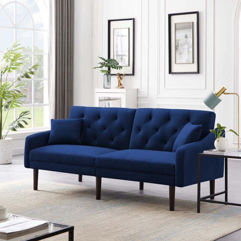 Velvet Upholstered Convertible Futon Sofa