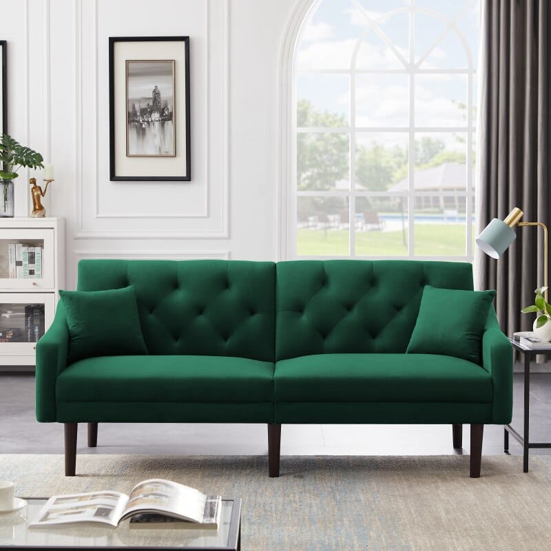 Velvet Upholstered Convertible Futon Sofa