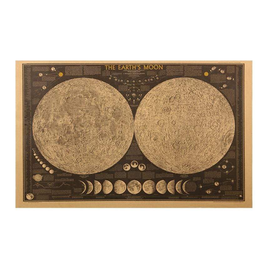 Vintage Earth Moon World Map Wall Sticker