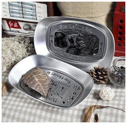 Vintage Metal Snack Tray Plates