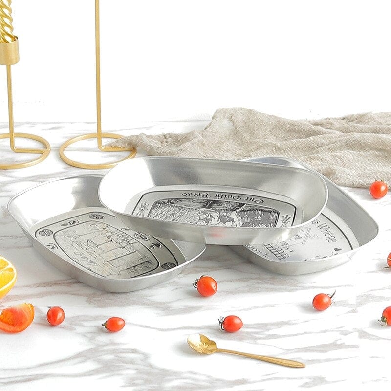 Vintage Metal Snack Tray Plates