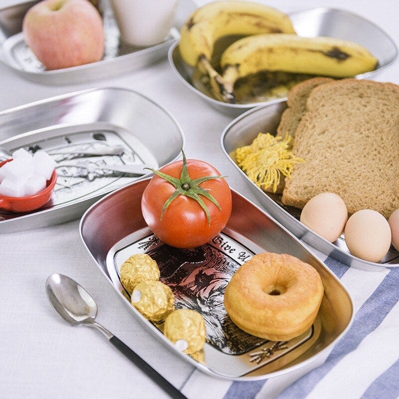 Vintage Metal Snack Tray Plates