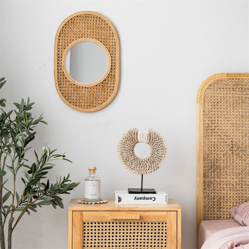 Vintage Oval Rattan Mirror