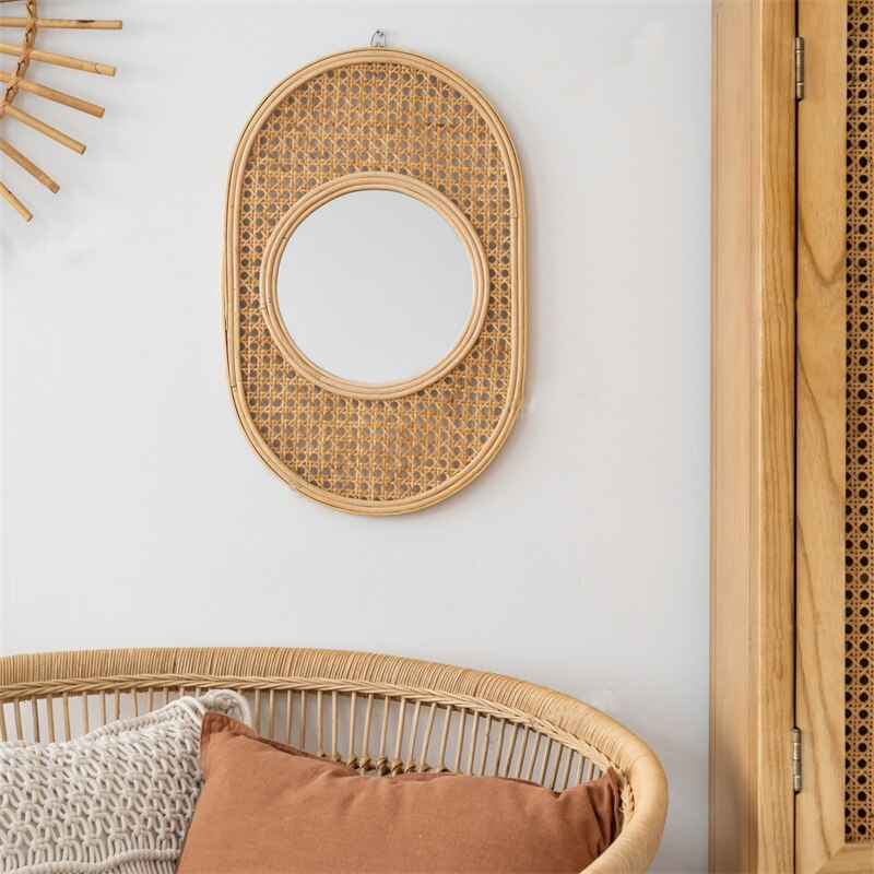 Vintage Oval Rattan Mirror