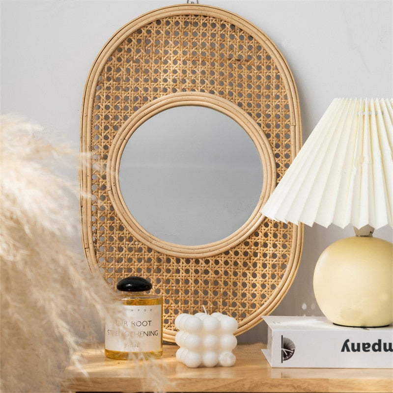 Vintage Oval Rattan Mirror
