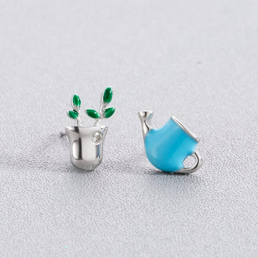 Watering Pot Plant Stud Earrings