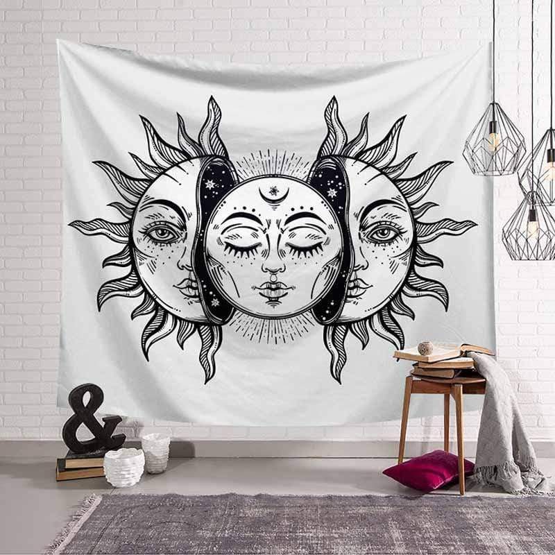 White And Black Sun Moon Tapestry