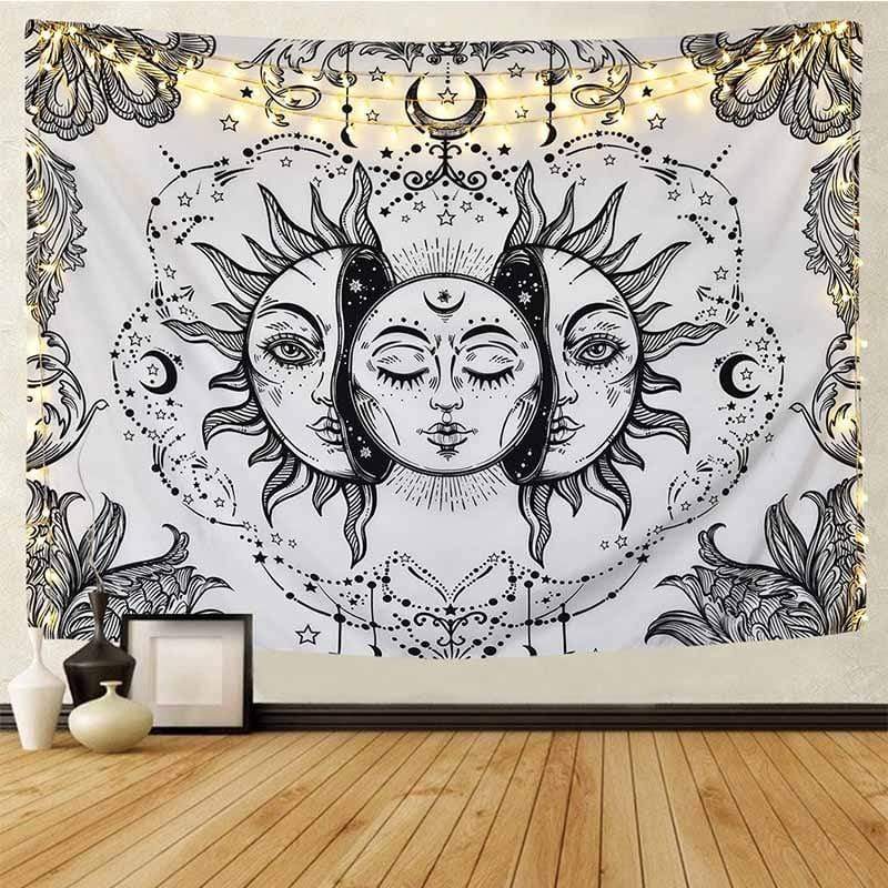 White And Black Sun Moon Tapestry