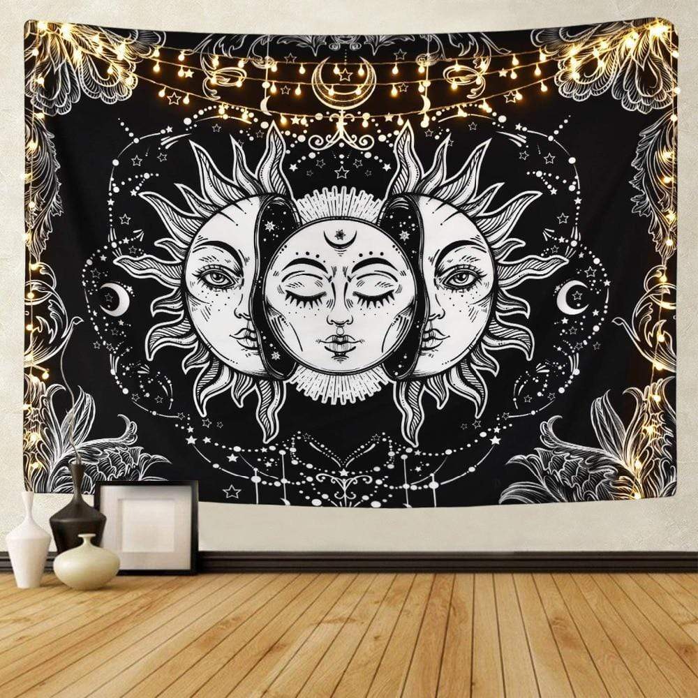 White And Black Sun Moon Tapestry