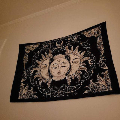 White And Black Sun Moon Tapestry