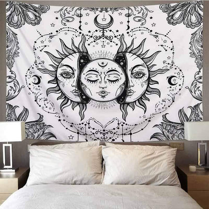 White And Black Sun Moon Tapestry