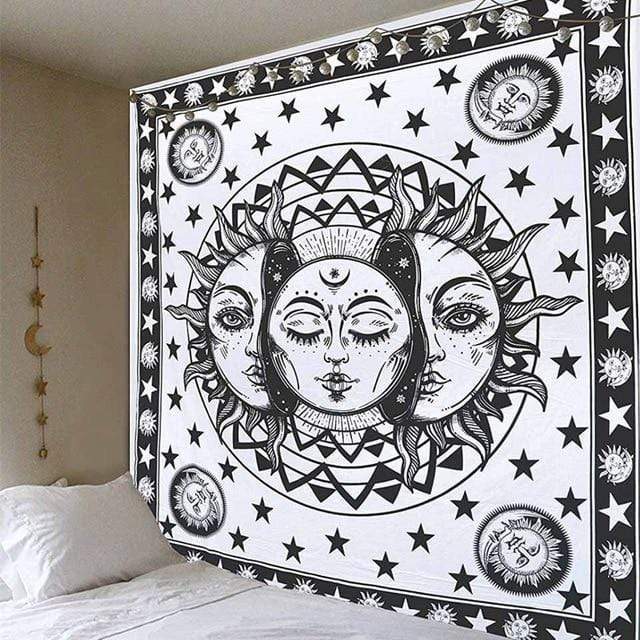 White And Black Sun Moon Tapestry