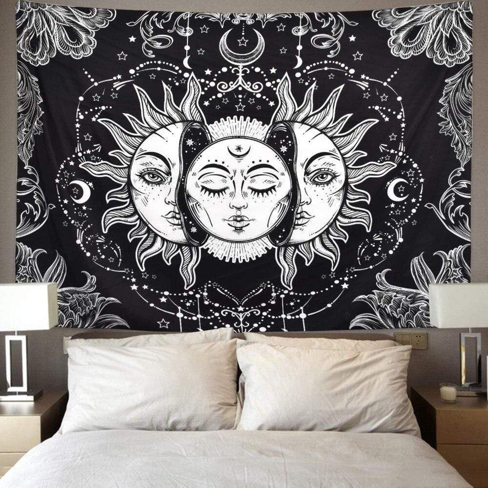 White And Black Sun Moon Tapestry