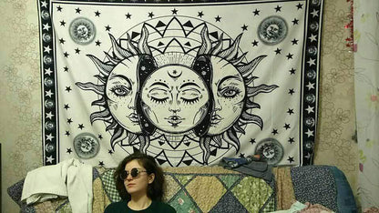 White And Black Sun Moon Tapestry