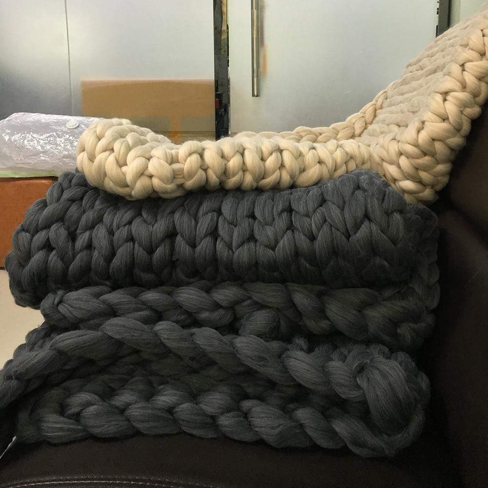 Wool Chunky Knitted Blanket Blankets & Throws