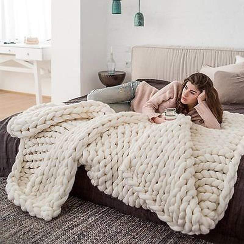 Wool Chunky Knitted Blanket Blankets & Throws