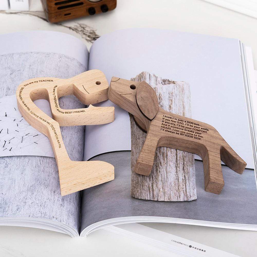 You are my HAPPINESS Wood Dog Carving Figurines