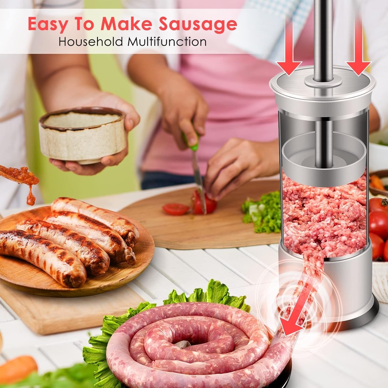 🔥Last Day Promotion - 49% OFF - Sausage Stuffer with 4 Different Sizes Stuffing Tubes Kitchen & Dining