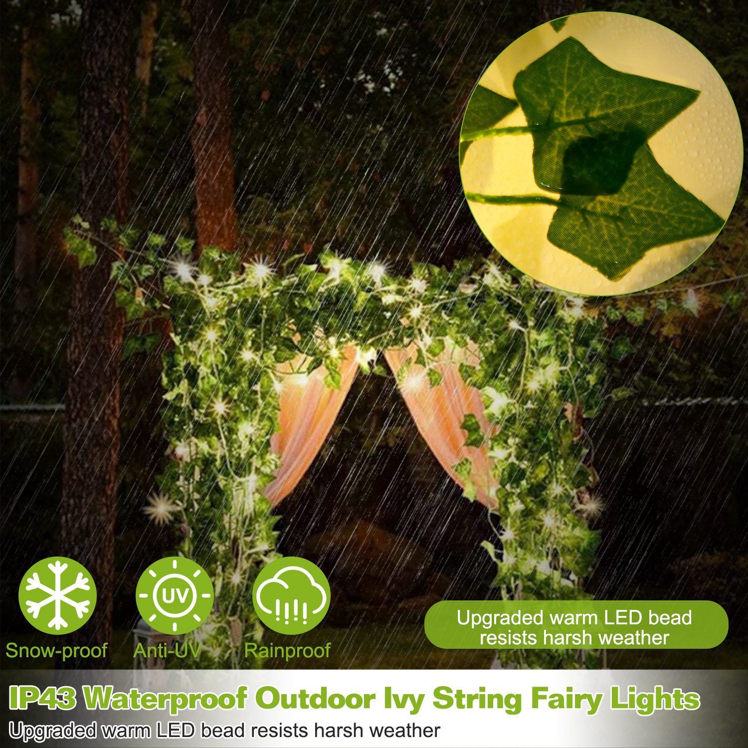 Artificial Ivy Leaves String Lights __stock:50 Low stock Outdoor Lighting refund_fee:800 Warranty