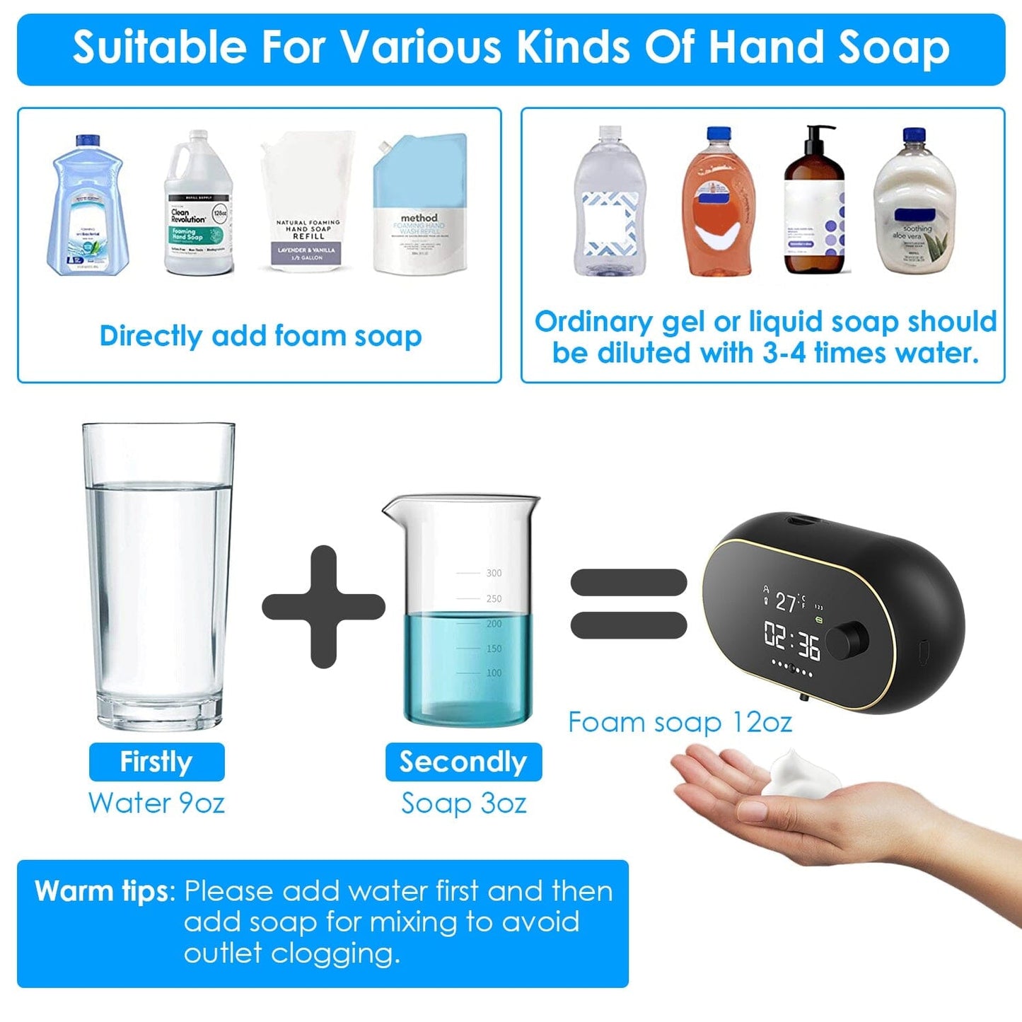 Automatic Soap Dispenser Wall Mounted Hand Free with Clock Temperature __stock:50 Bath Low stock refund_fee:1800 Warranty