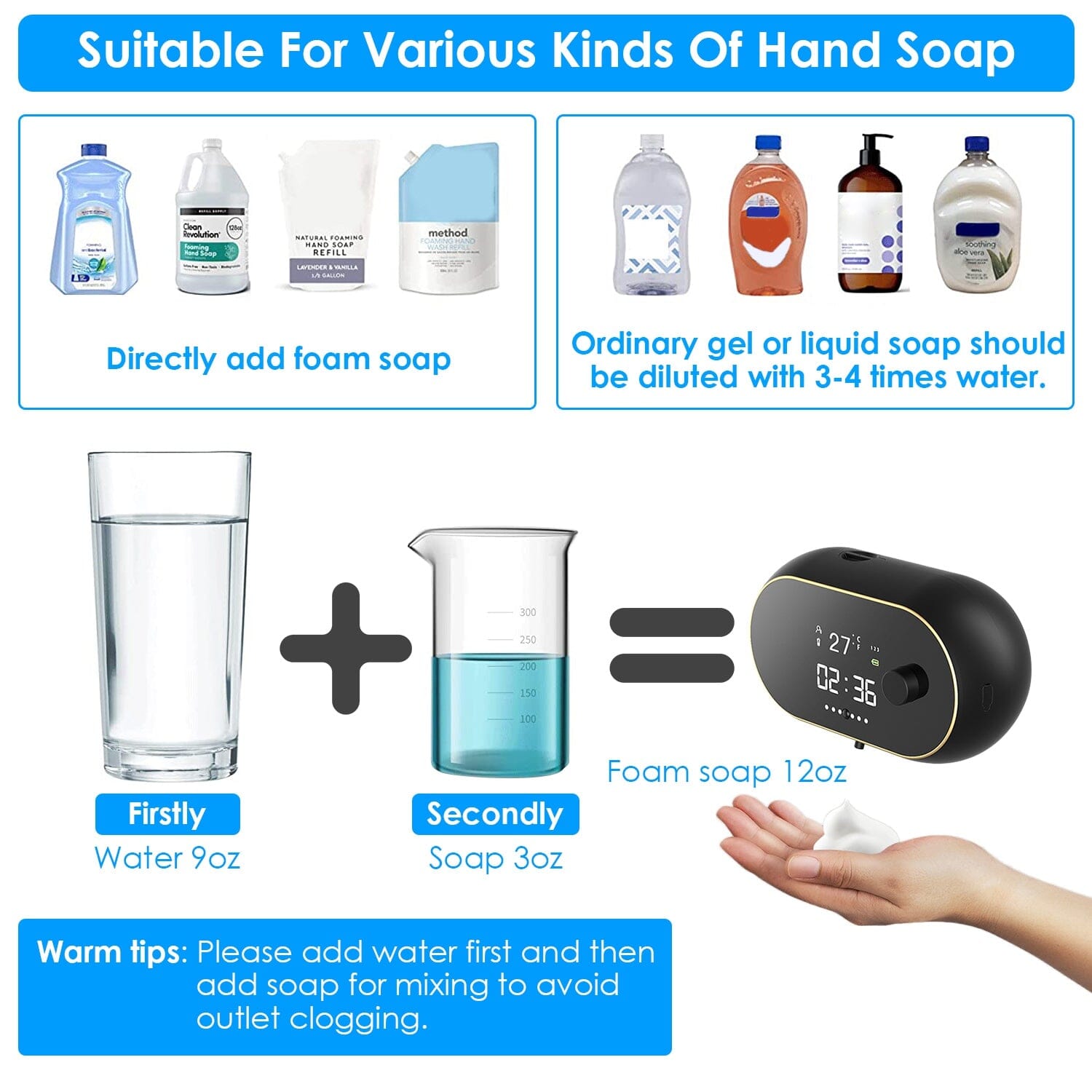 Automatic Soap Dispenser Wall Mounted Hand Free with Clock Temperature __stock:50 Bath Low stock refund_fee:1800 Warranty