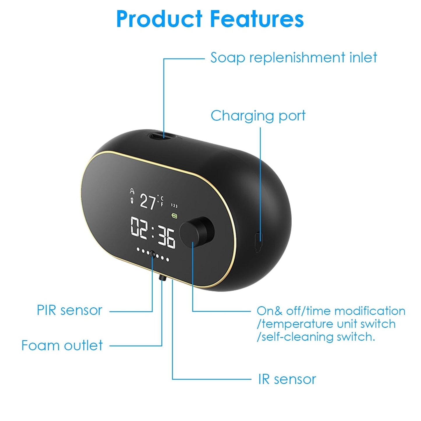 Automatic Soap Dispenser Wall Mounted Hand Free with Clock Temperature __stock:50 Bath Low stock refund_fee:1800 Warranty