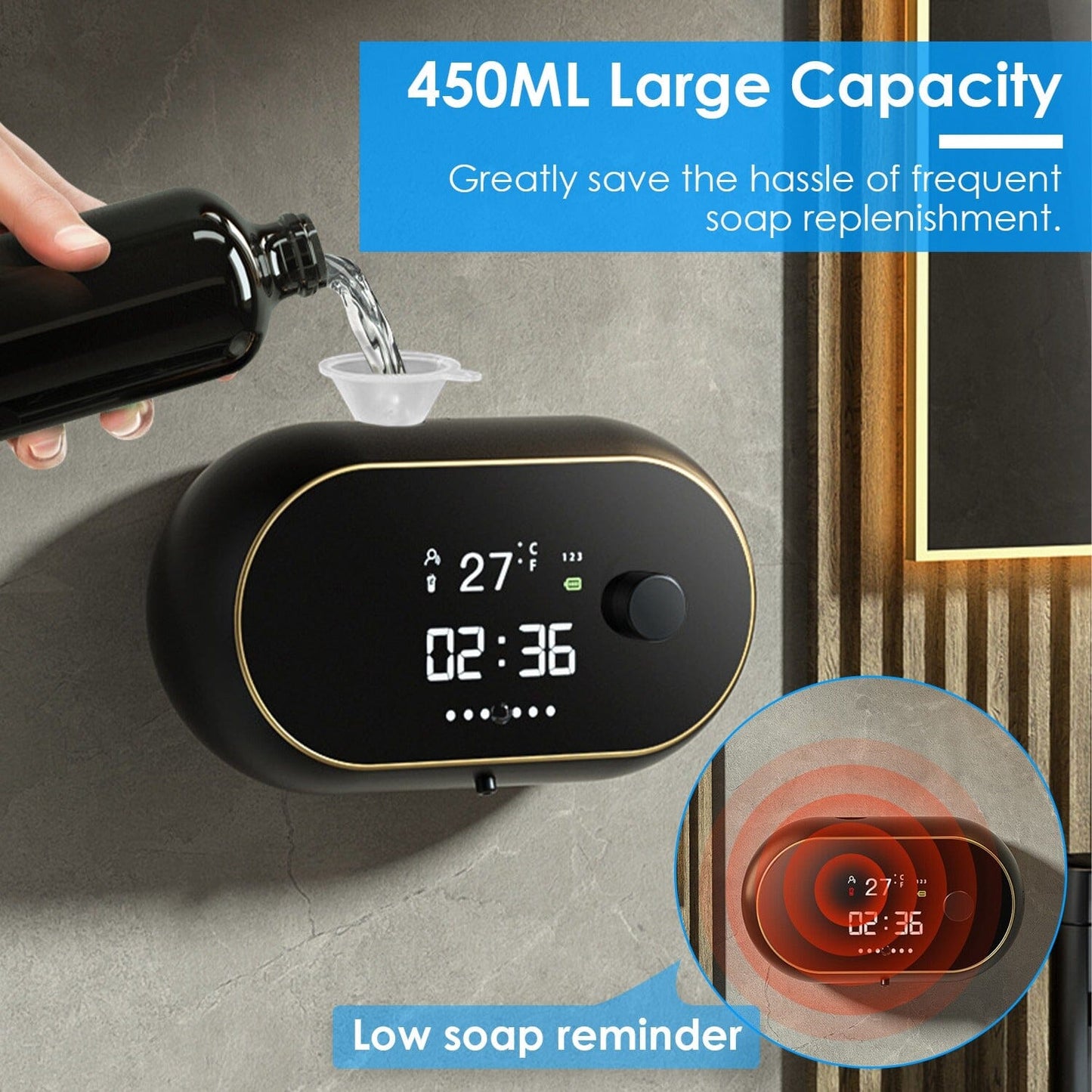 Automatic Soap Dispenser Wall Mounted Hand Free with Clock Temperature __stock:50 Bath Low stock refund_fee:1800 Warranty