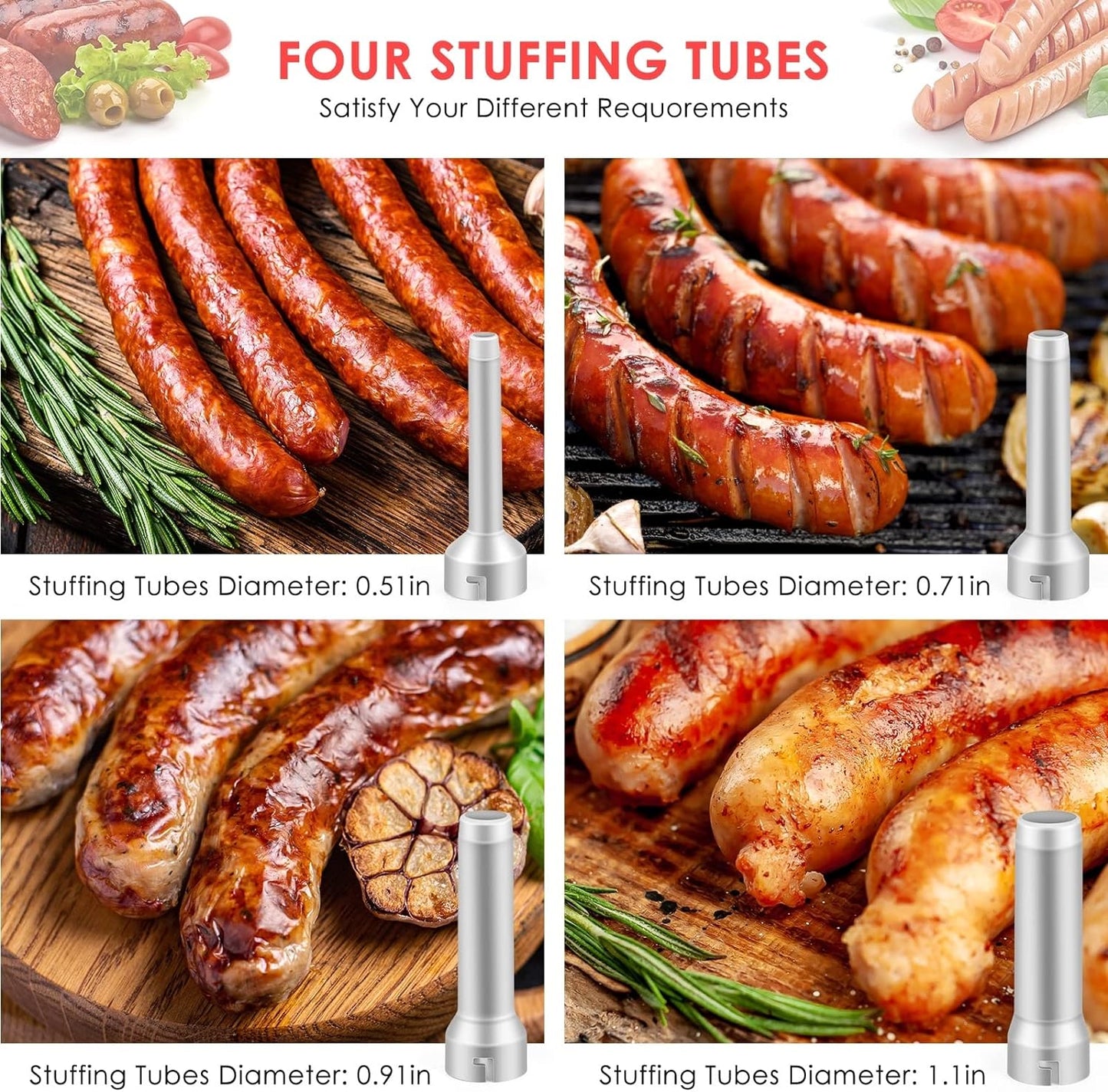 🔥Last Day Promotion - 49% OFF - Sausage Stuffer with 4 Different Sizes Stuffing Tubes Kitchen & Dining