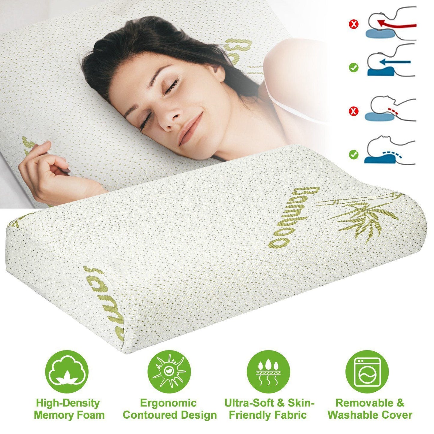 Bamboo Memory Foam Sleep Pillow __stock:150 Bedding Low stock refund_fee:1200