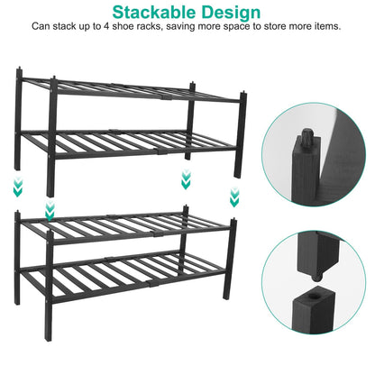 Bamboo Shoe Rack 2-Tier Stackable Shoe Shelf __stock:50 Closet & Storage refund_fee:1200