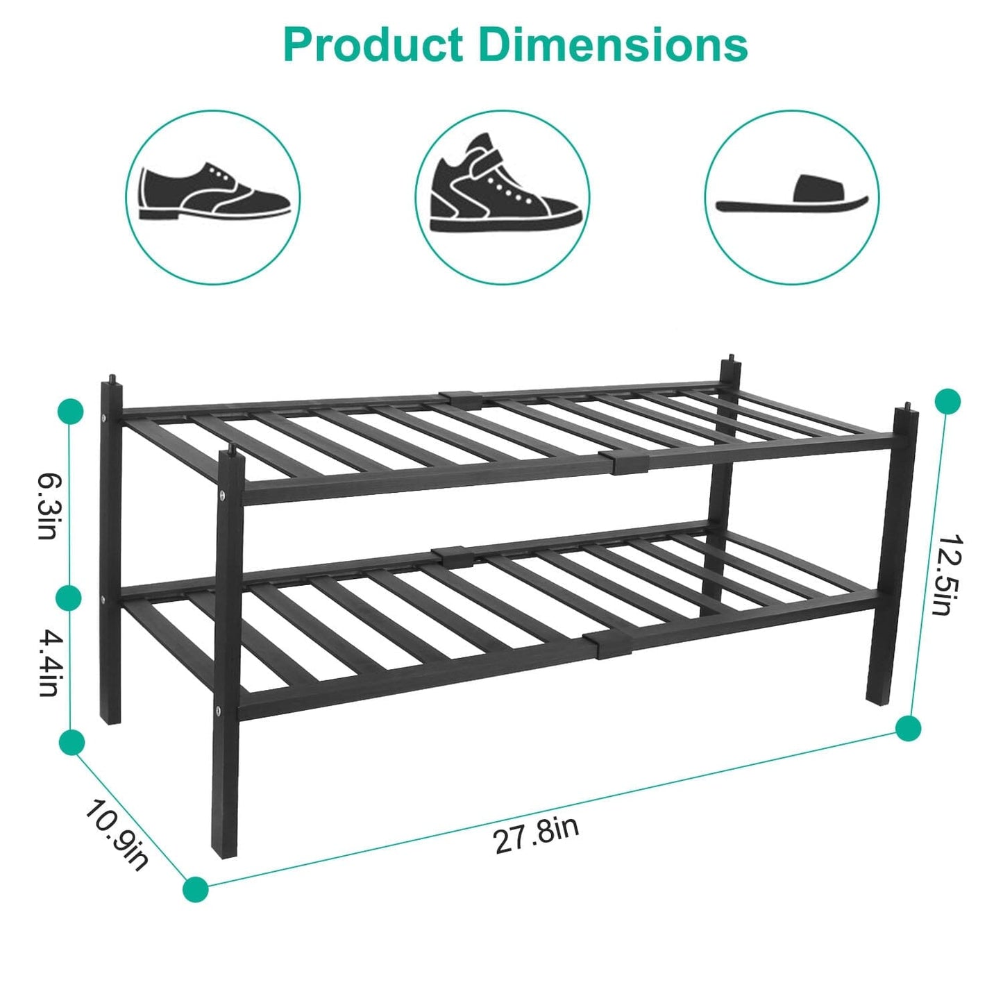 Bamboo Shoe Rack 2-Tier Stackable Shoe Shelf __stock:50 Closet & Storage refund_fee:1200