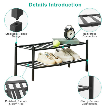 Bamboo Shoe Rack 2-Tier Stackable Shoe Shelf __stock:50 Closet & Storage refund_fee:1200