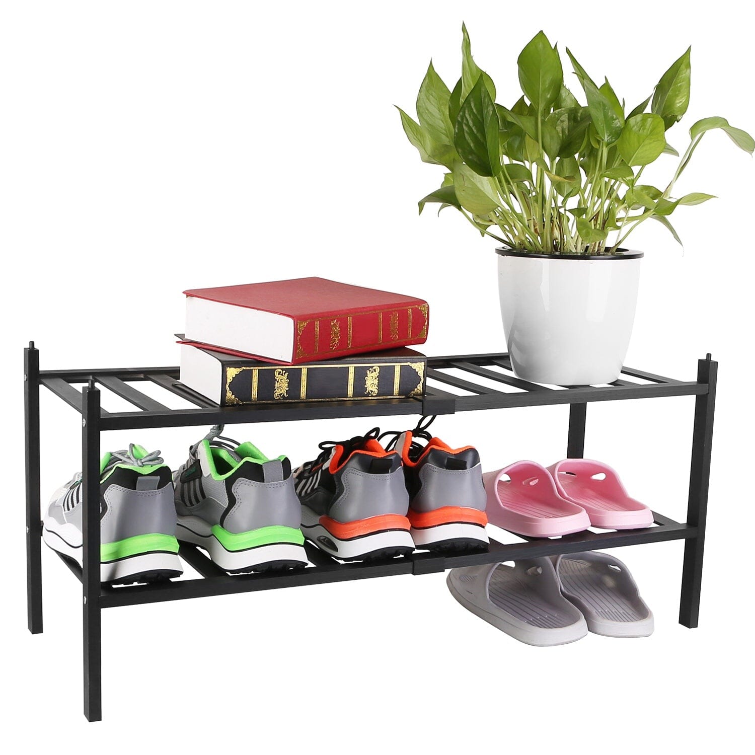 Bamboo Shoe Rack 2-Tier Stackable Shoe Shelf __stock:50 Closet & Storage refund_fee:1200