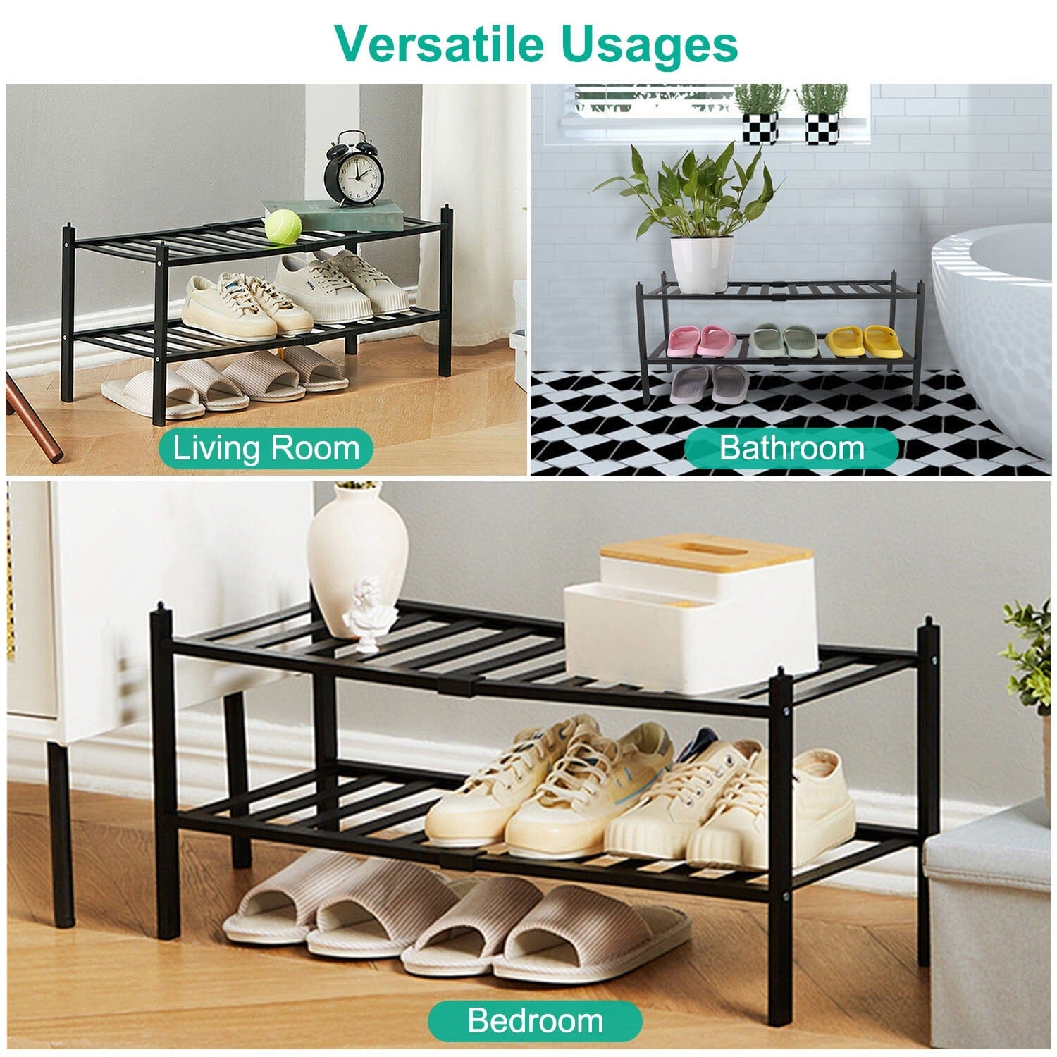 Bamboo Shoe Rack 2-Tier Stackable Shoe Shelf __stock:50 Closet & Storage refund_fee:1200