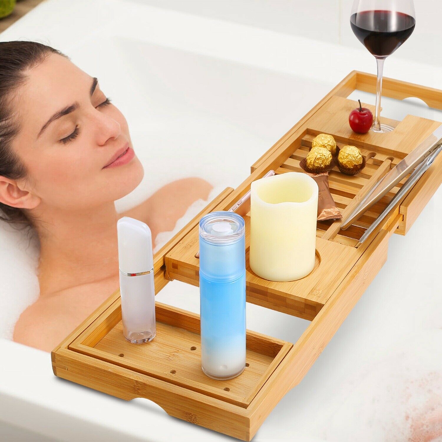 Bathtub Caddy Tray Crafted Bamboo __stock:650 Bath refund_fee:1200