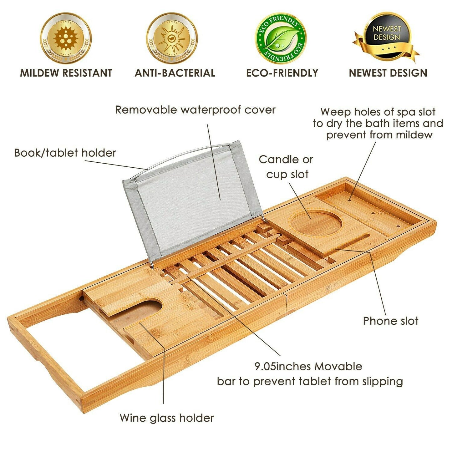 Bathtub Caddy Tray Crafted Bamboo __stock:650 Bath refund_fee:1200