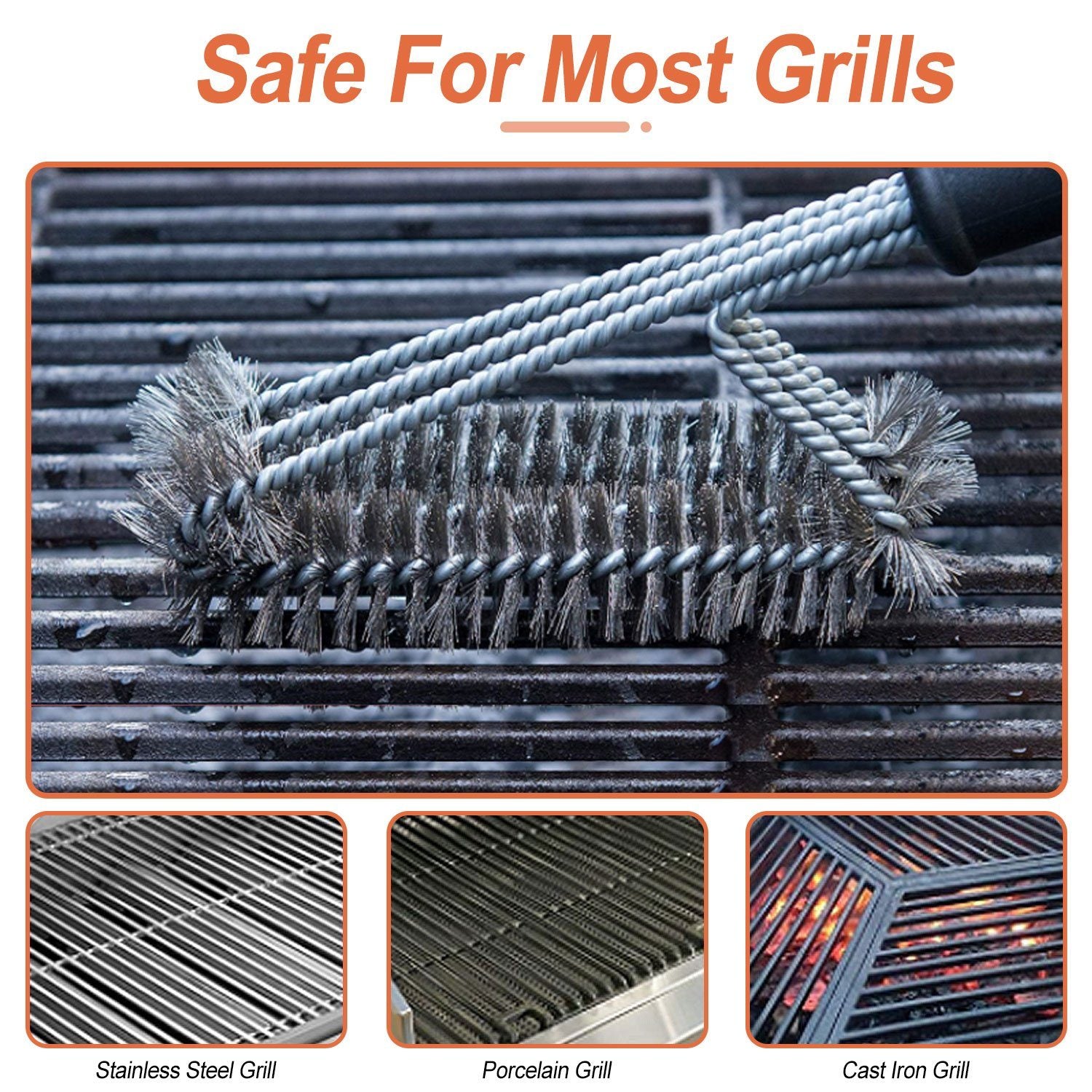 BBQ Grill Cleaning Brush Stainless Steel Kitchen & Dining refund_fee:800