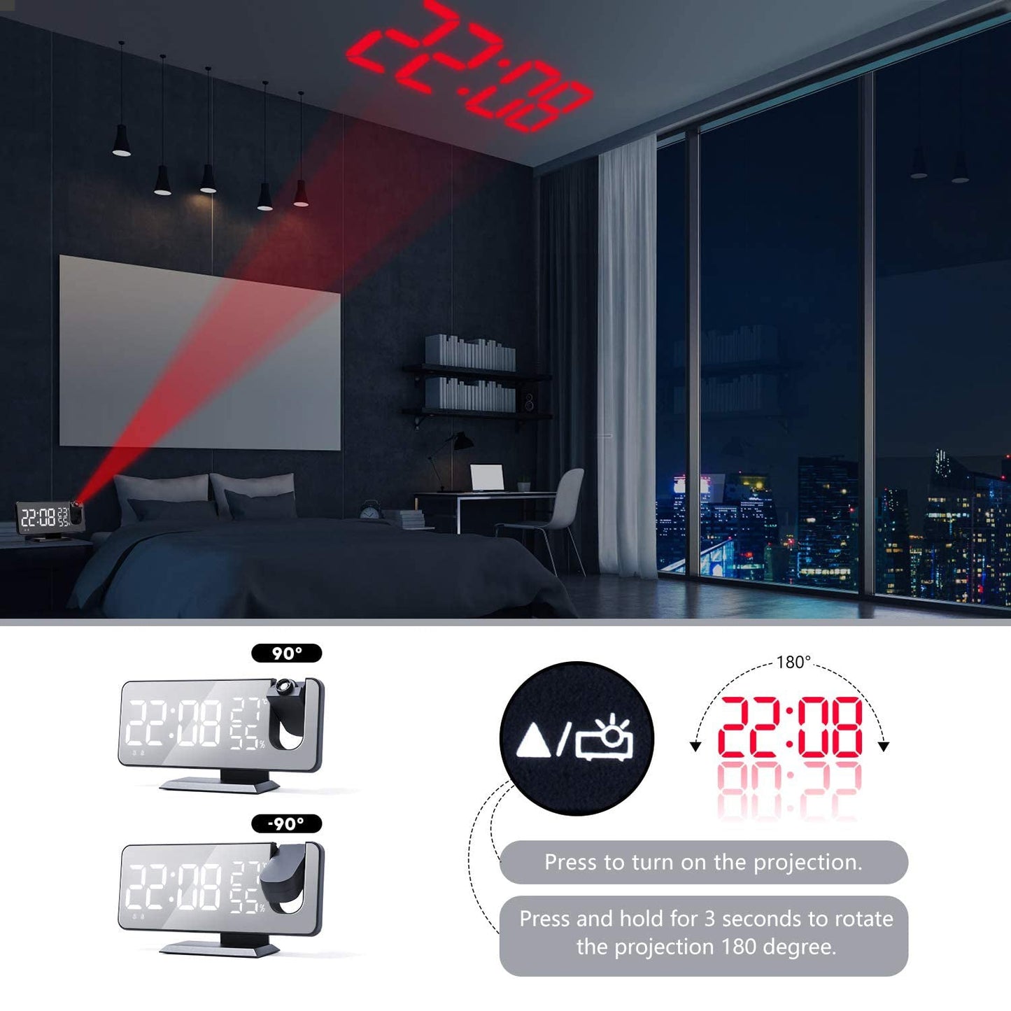 Bedroom Projection Digital Alarm Clock __stock:200 Household Appliances refund_fee:1200 show-color-swatches Warranty