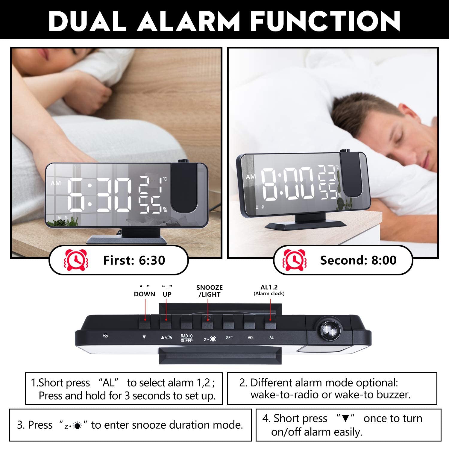 Bedroom Projection Digital Alarm Clock __stock:200 Household Appliances refund_fee:1200 show-color-swatches Warranty