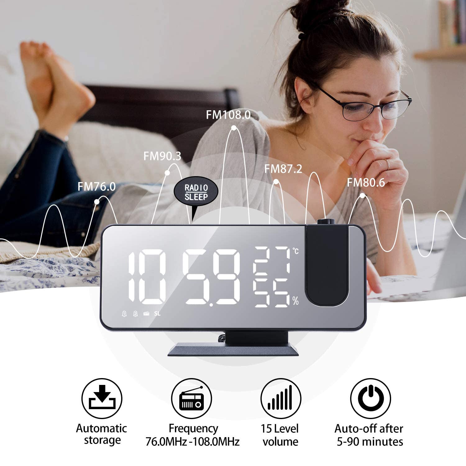 Bedroom Projection Digital Alarm Clock __stock:200 Household Appliances refund_fee:1200 show-color-swatches Warranty