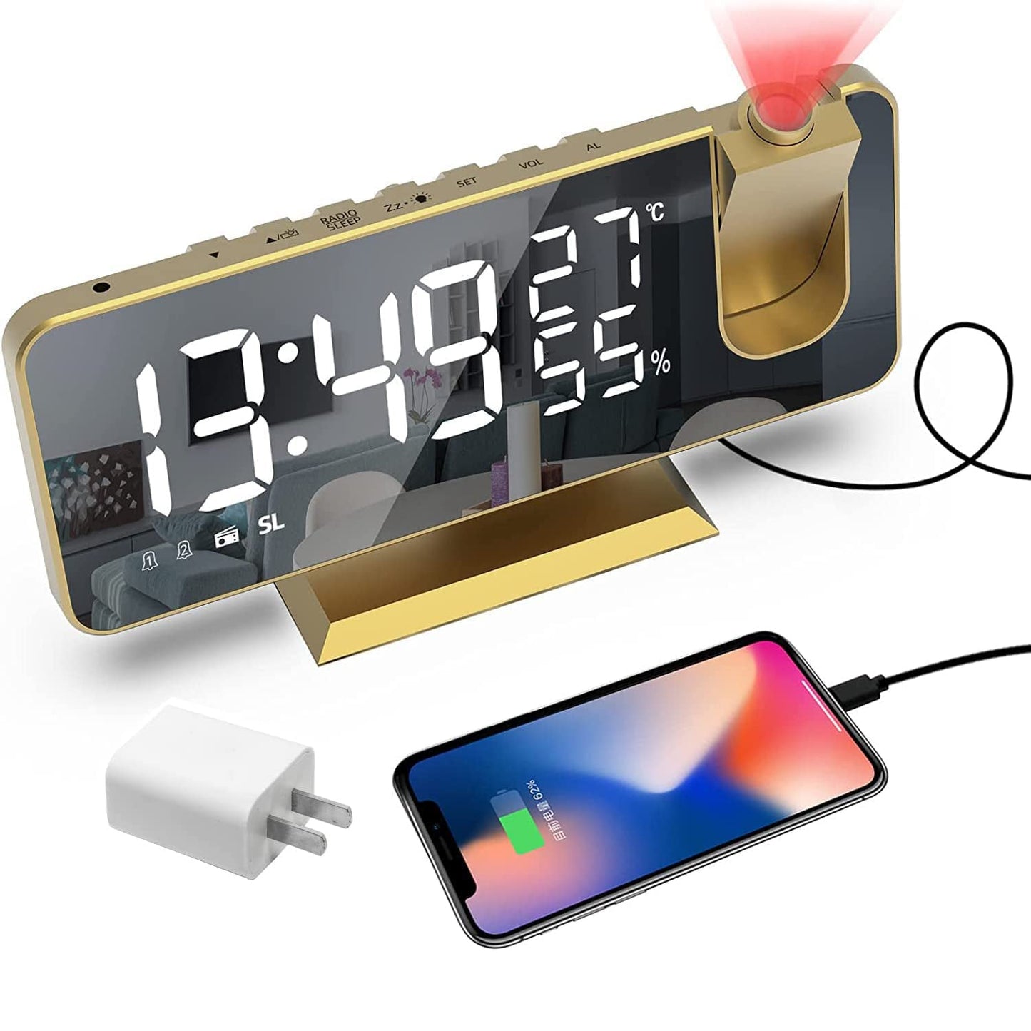 Bedroom Projection Digital Alarm Clock Gold __stock:200 Household Appliances refund_fee:1200 show-color-swatches Warranty