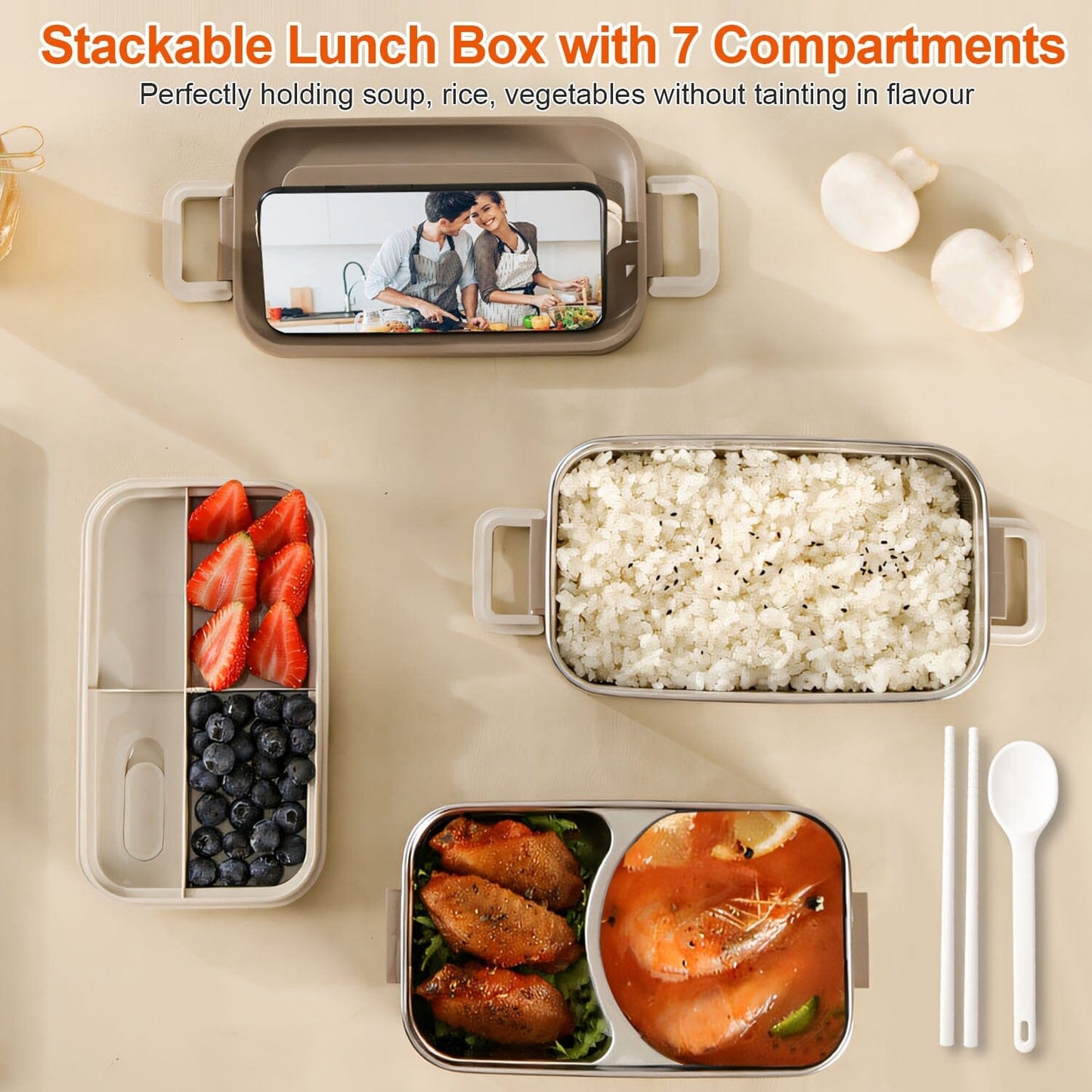 Bento Lunch Box 3 Stackable Food Container with Chopsticks and Spoon __stock:50 Kitchen & Dining Low stock refund_fee:1200