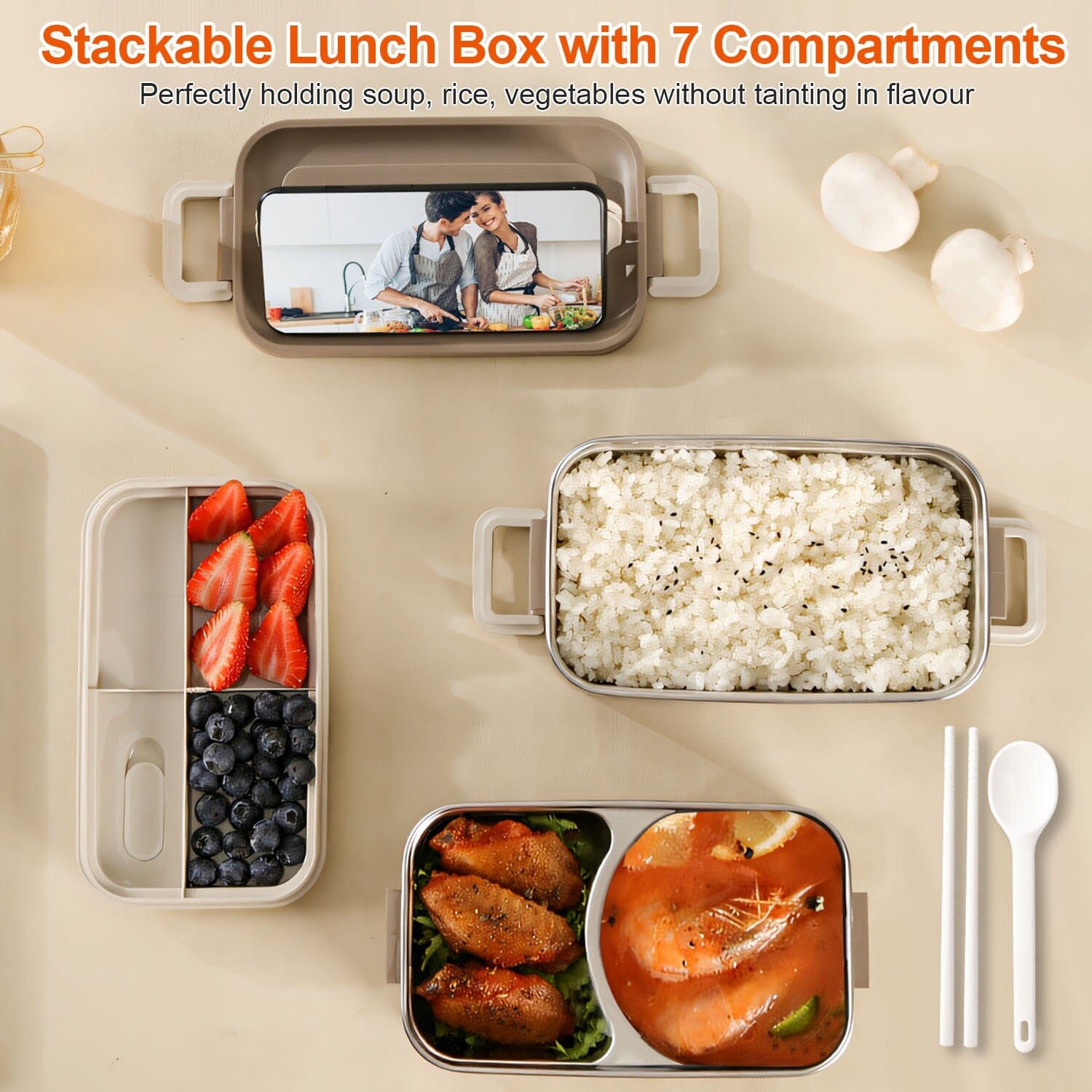 Bento Lunch Box 3 Stackable Food Container with Chopsticks and Spoon __stock:50 Kitchen & Dining Low stock refund_fee:1200