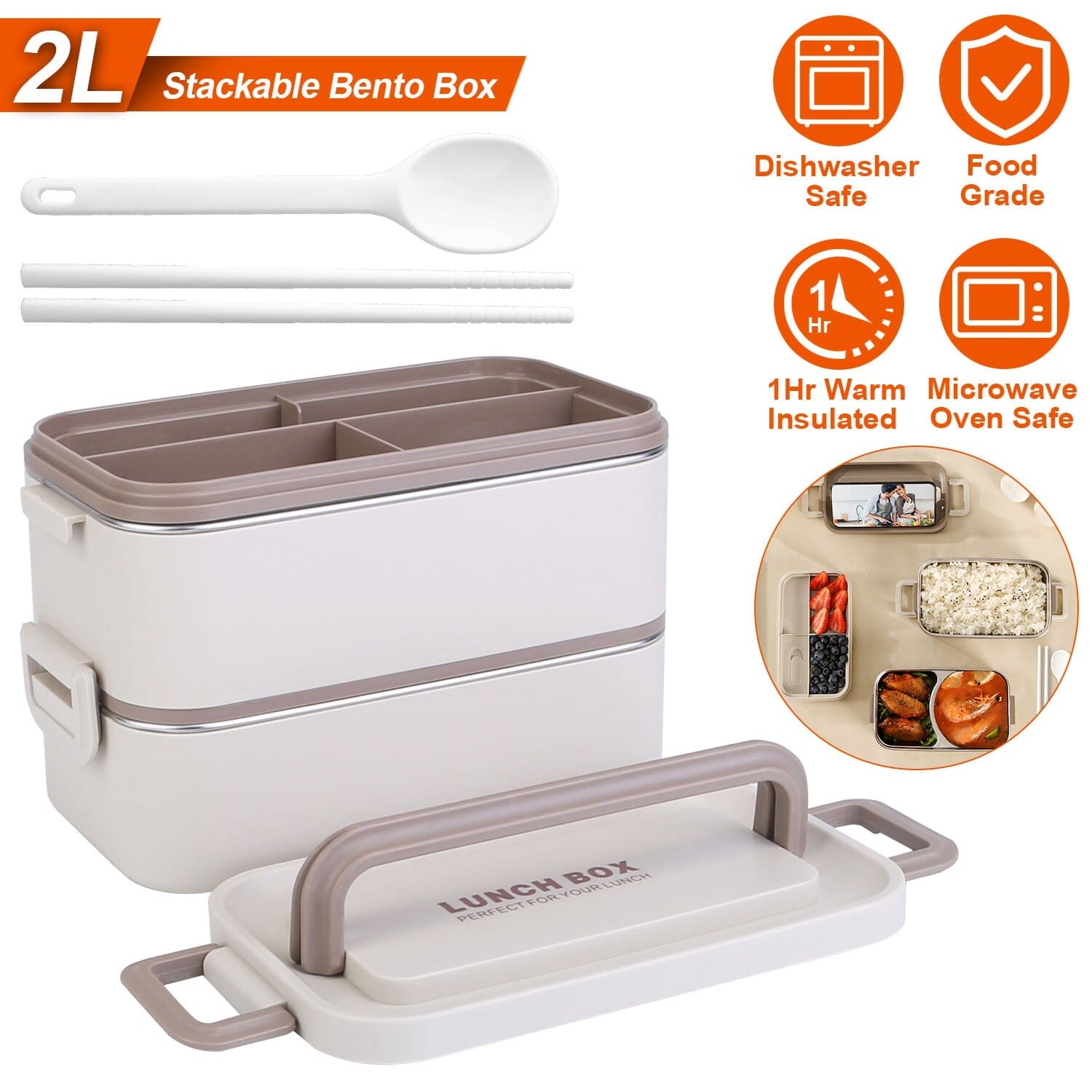 Bento Lunch Box 3 Stackable Food Container with Chopsticks and Spoon __stock:50 Kitchen & Dining Low stock refund_fee:1200