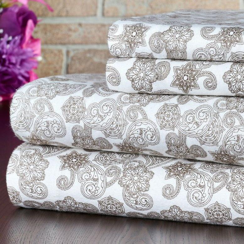 Bibb Home 100% Cotton Printed Flannel Sheet Set - Cozy, Soft, Deep Pocket Sheets Elegant Paisley __label2:BOGO 30% OFF __stock:200 Bedding refund_fee:1200