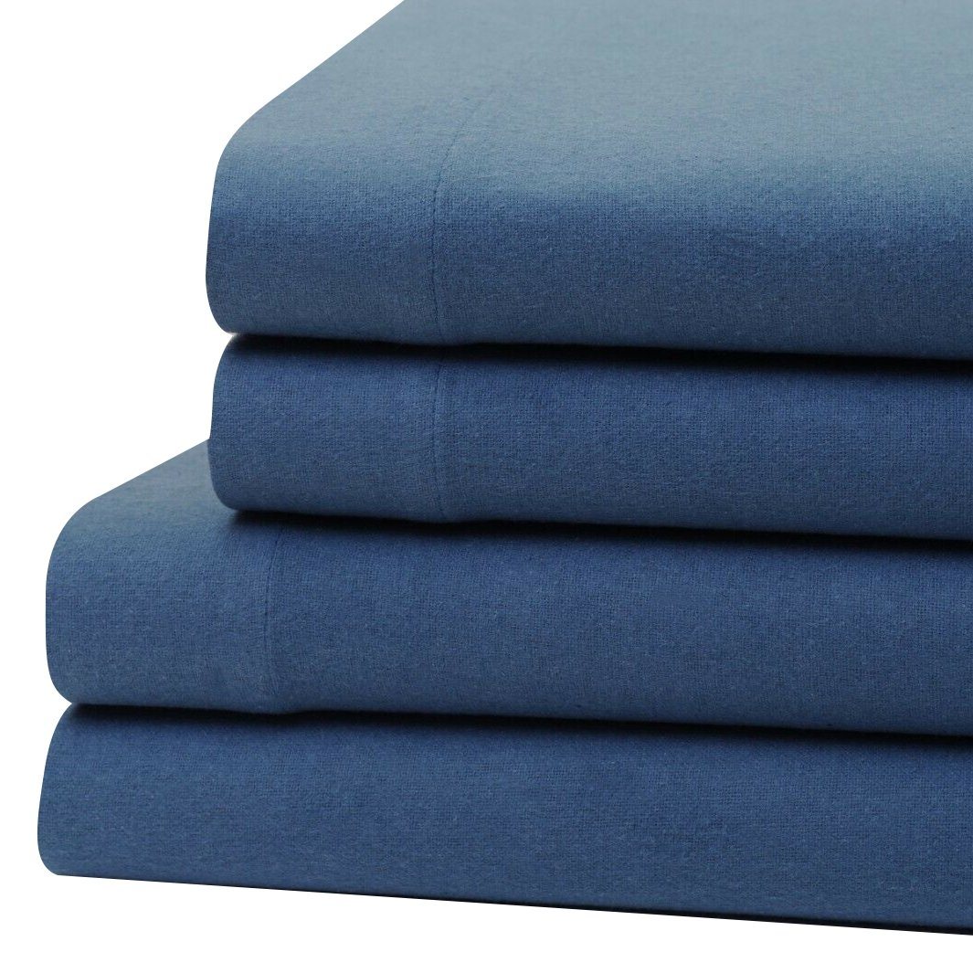 Bibb Home 100% Cotton Solid Flannel Deep Pocket Sheet Set Blue __label2:BOGO 30% OFF __stock:250 Bedding refund_fee:1200