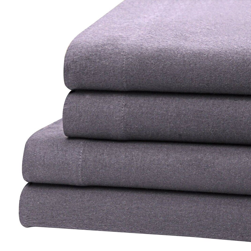 Bibb Home 100% Cotton Solid Flannel Deep Pocket Sheet Set Gray __label2:BOGO 30% OFF __stock:250 Bedding refund_fee:1200