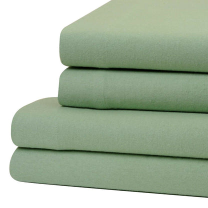 Bibb Home 100% Cotton Solid Flannel Deep Pocket Sheet Set Sage __label2:BOGO 30% OFF __stock:250 Bedding refund_fee:1200