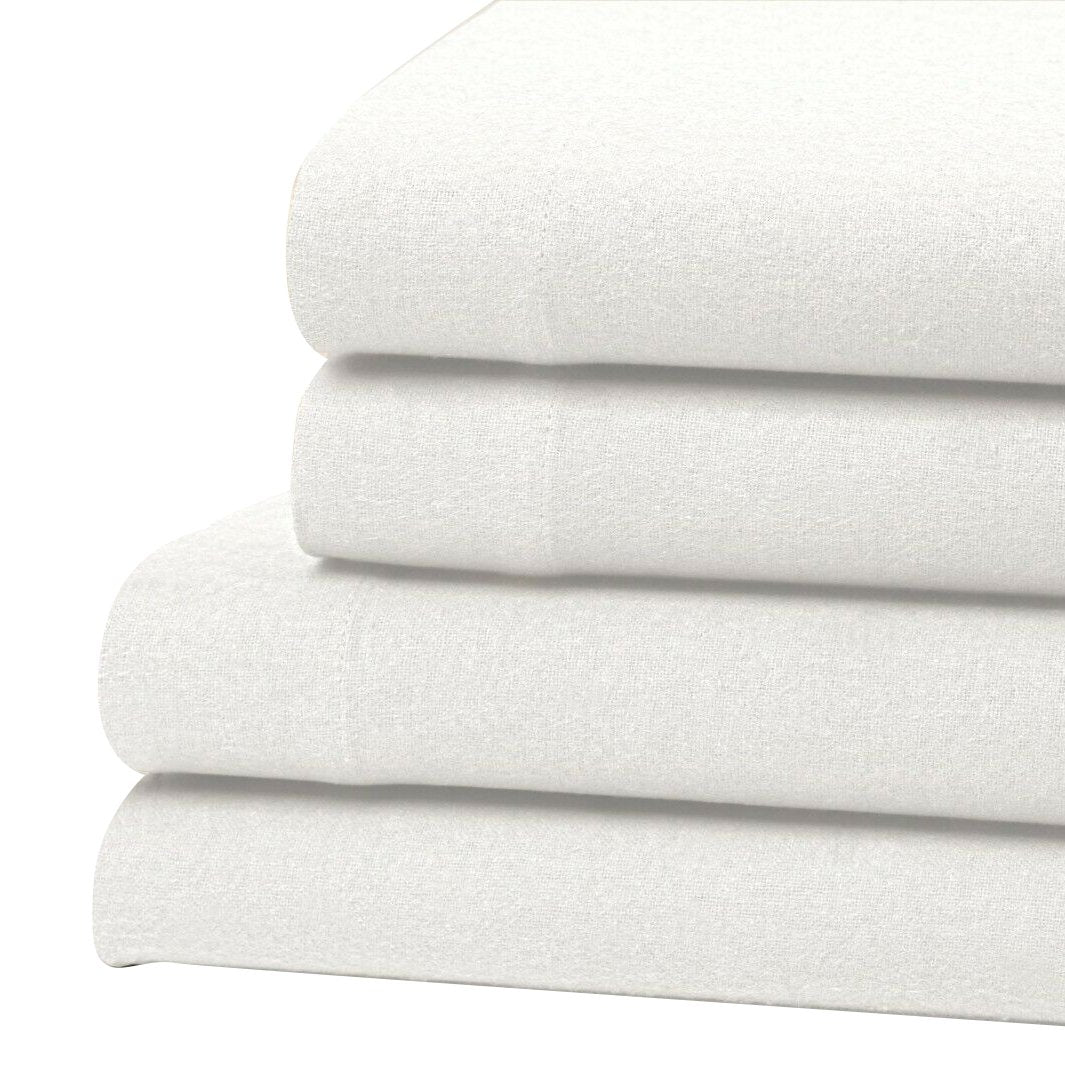 Bibb Home 100% Cotton Solid Flannel Deep Pocket Sheet Set White __label2:BOGO 30% OFF __stock:250 Bedding refund_fee:1200