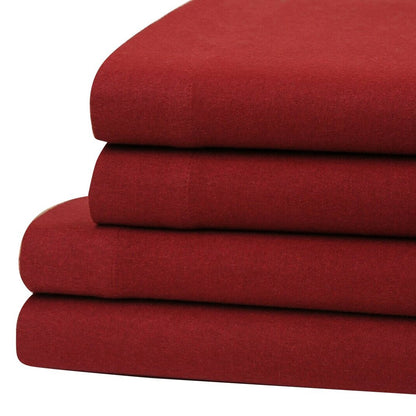 Bibb Home 100% Cotton Solid Flannel Deep Pocket Sheet Set Wine __label2:BOGO 30% OFF __stock:250 Bedding refund_fee:1200